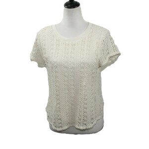 Cable & Gauge Cream Short Sleeve Crochet Lined Top Size Large